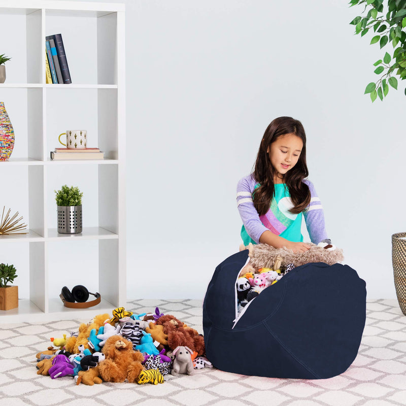 [Australia - AusPower] - Posh Stuffable Kids Stuffed Animal Storage Bean Bag Chair Cover - Childrens Toy Organizer, Medium 27" - Solid Navy Blue 27in - Medium 