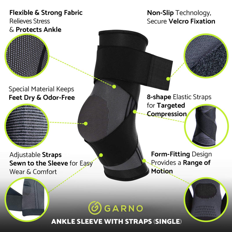 [Australia - AusPower] - GARNO Ankle Brace Compression Sleeve with Adjustable Straps, Arch Support & Foot Stabilizer, Elastic Wrap for Plantar Fasciitis, Achilles Tendonitis Recovery, Sports Bandage Sock; Men, Women 1 
