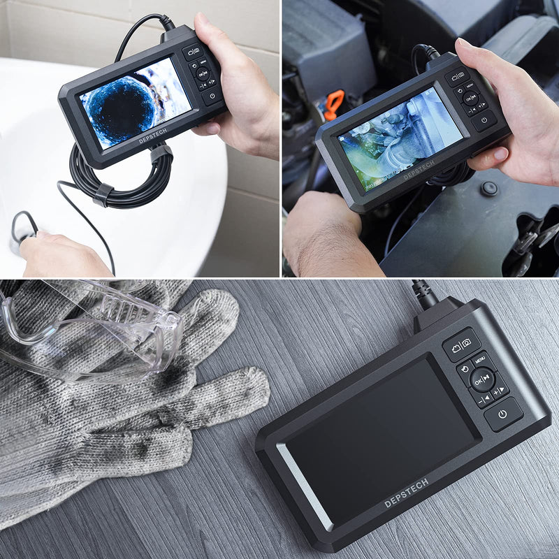 [Australia - AusPower] - DEPSTECH Industrial Endoscope, 5.5mm 1080P HD Digital Borescope Inspection Camera 4.3 Inch LCD Screen IP67 Waterproof Snake Camera with 6 LED Lights, 16.5FT Semi-Rigid Cable,32GB Card and Helpful Tool Black 