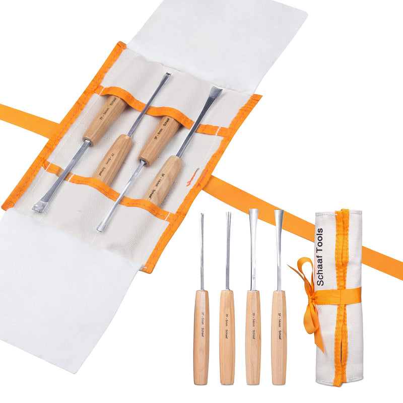 [Australia - AusPower] - Schaaf Wood Carving Tools Fishtail Set | 4pc Fishtail Gouges and Chisels Set for Fine Detail Work | Hand Sculpting Tools Kit for Beginners, Hobbyists and Professionals, Canvas Case and eBook Included 