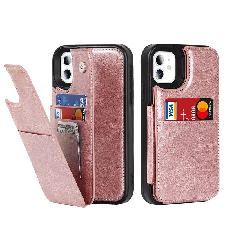 [Australia - AusPower] - Jaorty for iPhone 11 Wallet Case with RFID Blocking Card Holder,7 Card Slots Heavy Duty Protective Bumper Armort PU Leather Magnetic Buttons Kickstand Case for iPhone 11 6.1 Inch,Macaron Rosegold 7 Card Slots-RoseGold 