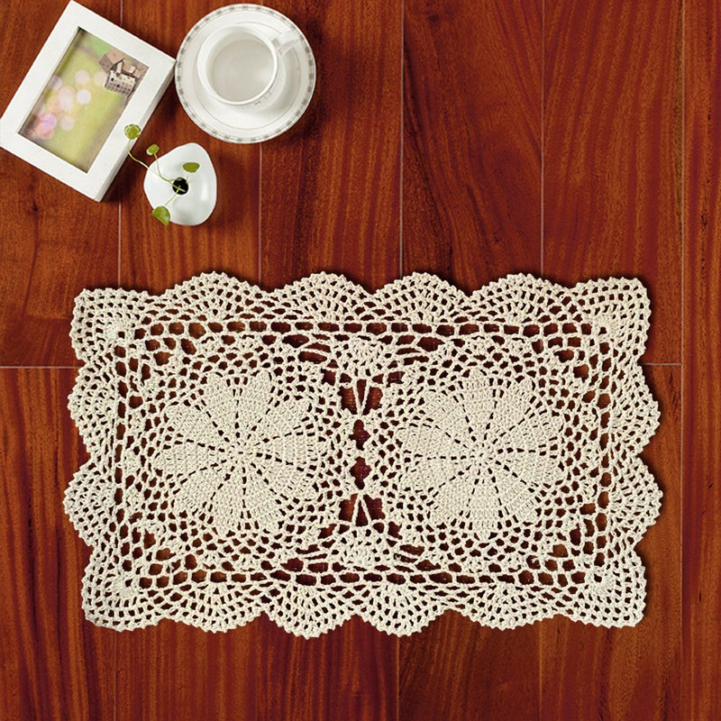 [Australia - AusPower] - yazi Crochet Cotton Lace Placemats Doilies 2pc, Beige, 10inches by 16inches 2/pack 