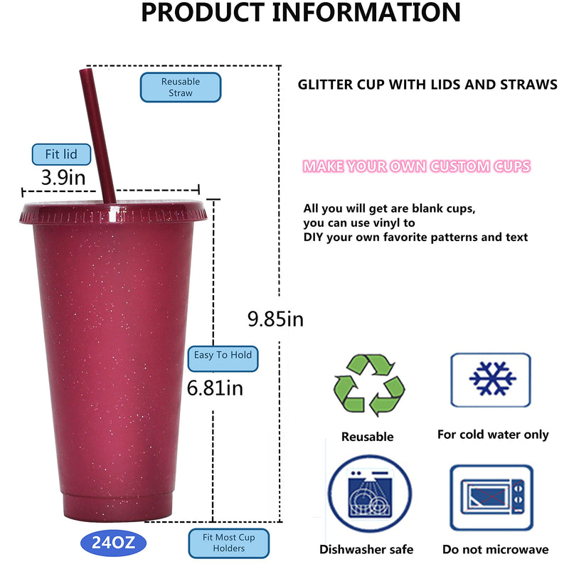 [Australia - AusPower] - Tumbler with Straw and Lid,Water Bottle Iced Coffee Travel Mug Cup,Reusable Plastic Cups,Perfect for Parties,Birthdays,24oz-5 Pack 24.0 ounces 