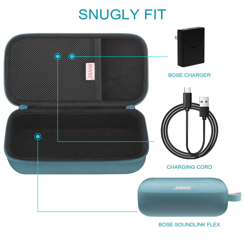 [Australia - AusPower] - BOVKE Hard Travel Speaker Case for Bose SoundLink Flex Bluetooth Portable Speaker, Extra Mesh Pocket for Bluetooth Speakers Bose Charger, Charging Cables, Stone Blue 