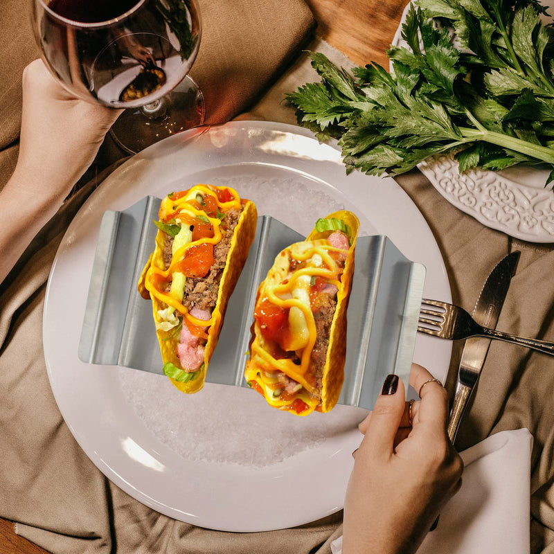 [Australia - AusPower] - Taco Holder Stainless Steel Taco Stand with Handle Taco Holders Rack Trays for 3 Tacos Oven Grill and Dishwasher Safe Set of 2 