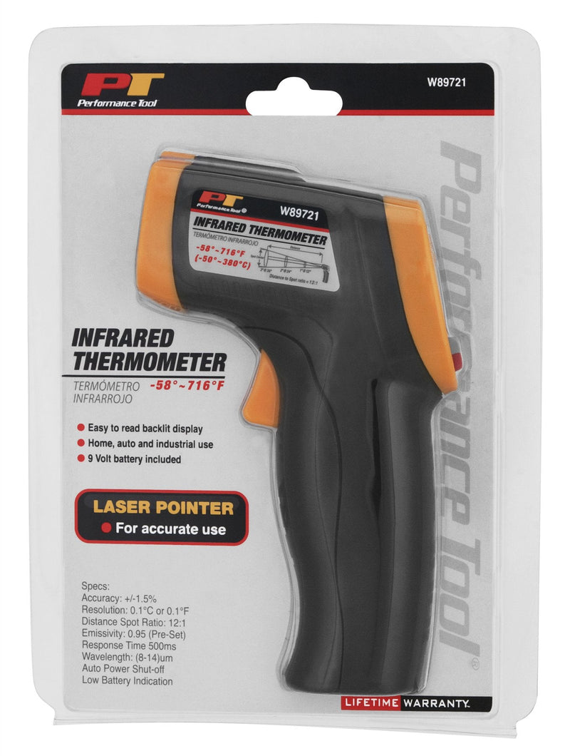 [Australia - AusPower] - Performance Tool W89721 Non-Contact Digital Laser Infrared Thermometer, Orange and Black With 12:1 Spot Ratio 12:1 Spot Ratio Infrared Thermometer 