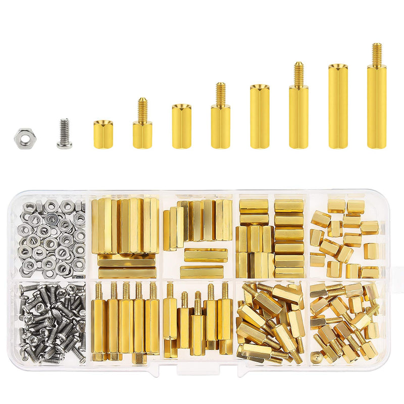 [Australia - AusPower] - HELIFOUNER 200 Pieces M2.5 Male Female Hex Brass Spacer Standoff Screw Nut Assortment Kit 