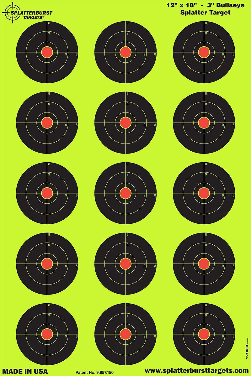 [Australia - AusPower] - Splatterburst Targets - 12 x18 inch - 3 inch Bullseye Splatter Target - Easily See Your Shots Burst Bright Fluorescent Yellow Upon Impact - Made in The USA 