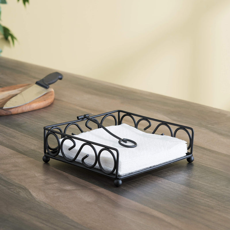 [Australia - AusPower] - Home Basics Scroll Collection Bronze Coated Steel Flat Napkin Holder Dispensing Stand, Kitchen and Countertop, Black 