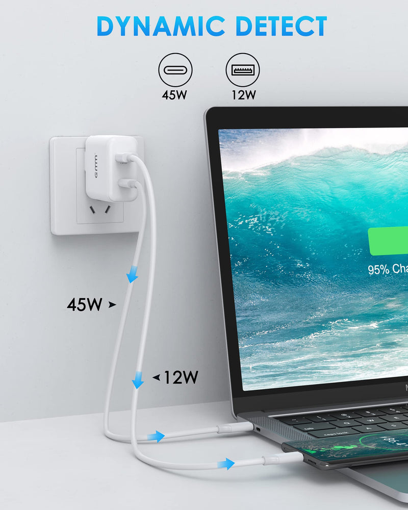 [Australia - AusPower] - 65W USB C Charger, GMM Dual USB C Wall Charger for 2 Port, PD 3.0 GaN Fast Charger Block with Foldable Plug, USB C Charger for iPhone 13/13 Pro/13 Max, MacBook Pro, iPad Pro, Switch, Galaxy S21/S20 