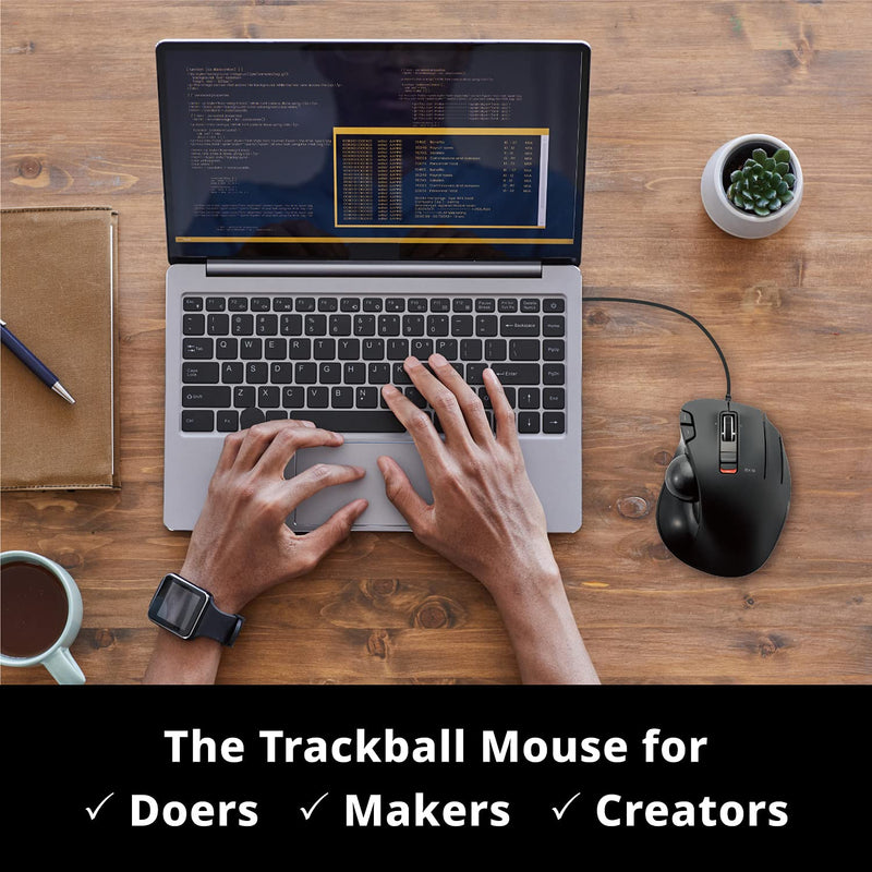 [Australia - AusPower] - ELECOM EX-G Trackball Mouse, Wired, Thumb Control, Sculpted Ergonomic Design, 6-Button Function with Smooth Tracking, Ergonomic Design, Optical Gaming Sensor, Windows11, macOS (M-XT3URBK) Black Ball 