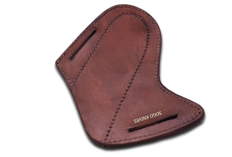 [Australia - AusPower] - SOGO KNIVES Leather Knife Sheath for Belt, Slanted Pancake Sheath, Tooled Leather Sheath, Beautiful Cow Boy Bull Cutter Knife Leather Cover 100% Real Leather Cross Draw Sheath BROWN 