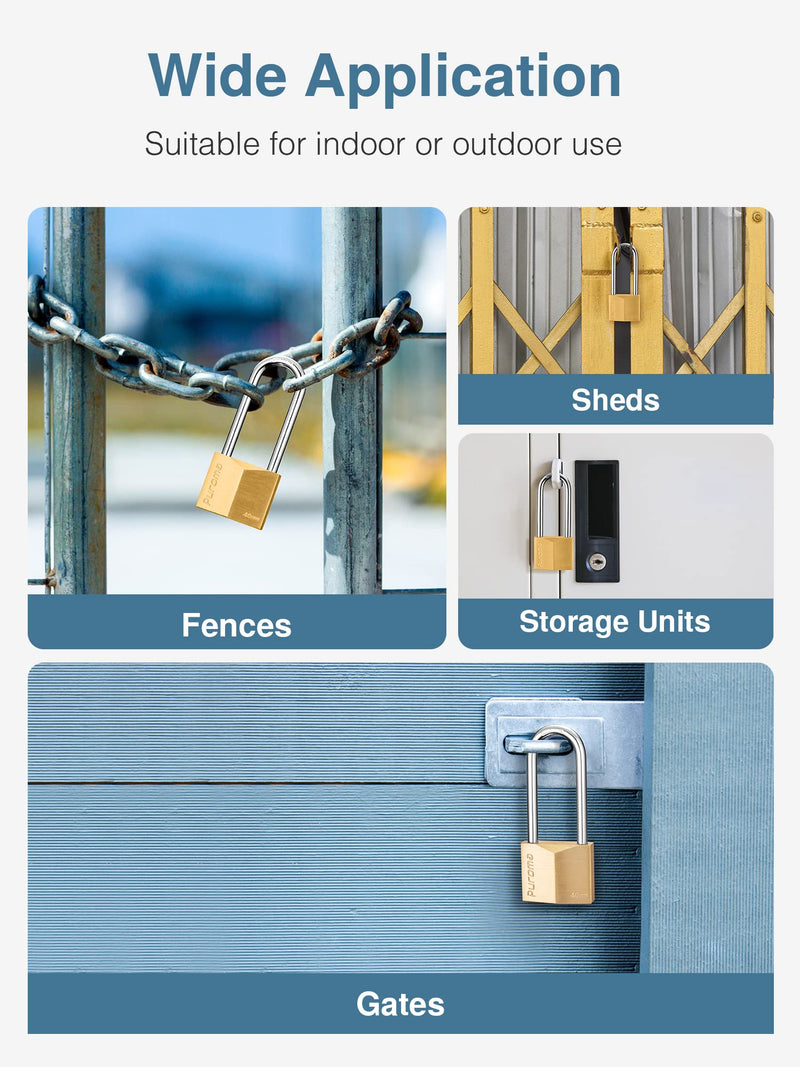 [Australia - AusPower] - Puroma 1 Pack Keyed Padlock Waterproof Solid Brass Lock, 2.6 Inch Long Shackle for Sheds, Storage Unit School Gym Locker, Fence, Toolbox, Hasp Storage 