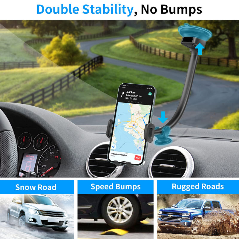 [Australia - AusPower] - 13'' Gooseneck Car Phone Holder, Industrial-Strength Car Phone Mount Windshield Suction Cup, Holder for Cell Phone in Truck, Long Arm Phone Holder Windshield Mount for Truck SUV, Phone Window Mount 