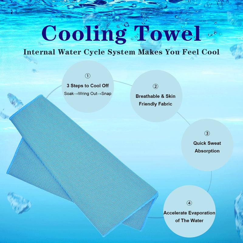 [Australia - AusPower] - Cooling Towel,Vofler [6 Pack] Cool Towels Microfiber Chilly Ice Cold Head Band Bandana Neck Wrap (40"x 12") for Athlete Men Women Youth Kids Dogs Yoga Outdoor Golf Running Hiking Sports Camping Travel Blue/Rose Red/Green/Gray/Dark Blue/Orange 