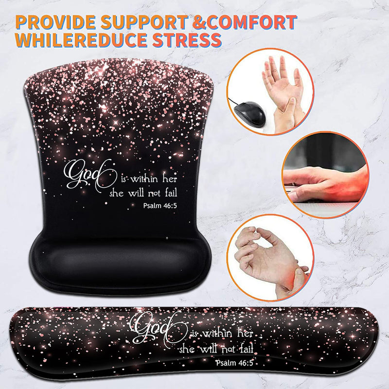 [Australia - AusPower] - Keyboard Wrist Rest Pad and Ergonomic Mouse Pad Wrist Support Set Psalm 46:5 God is Within Her,She Will Not Fall Rose Gold Black for Gaming,Office,Comfortable and Pain Relief with Coaster Set Fd-wristrest-2-12 
