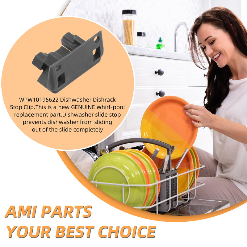 [Australia - AusPower] - AMI PARTS 2 Pcs WPW10195622 Dishwasher Rack Stop Clip,Upper Dishrack Slide Rail Rear Stop Replacement Fit for Whirl-pool Kitchen-Aid Ken-more Dishwasher Replaces WPW10195622VP,1872168,AP6016778 