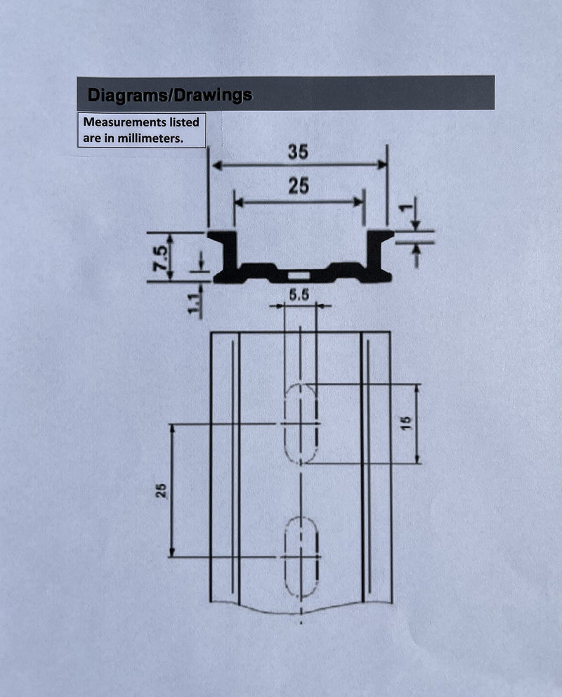 [Australia - AusPower] - ICI T&G 2 Pieces DIN Rail Slotted Aluminum RoHS 8" Inches Long 35mm Wide 7.5mm High 