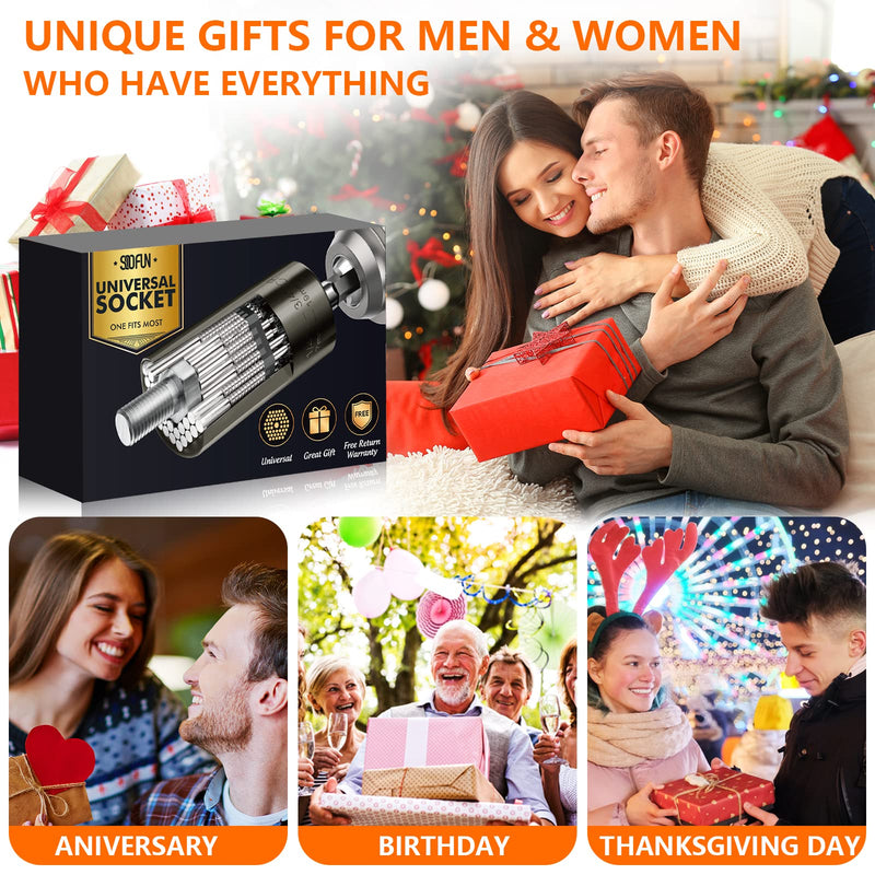 [Australia - AusPower] - Universal Socket Tool Men Gifts - Sockets Set Super Grip with Adapter Drill Christmas Stocking Stuffers Birthday Gifts for Dad Husband Women Him Father Boyfriend Cool Gadgets Handy Stuff (7-19mm) Glossy Black 