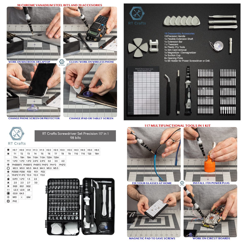 [Australia - AusPower] - RT Crafts Precision Screwdriver Set 117 in 1 & Multitool Pliers. Laptop,PC, Phone, Eyeglasses, Computer Repair Magnetic Tool Kit. Fix all Electronics. 