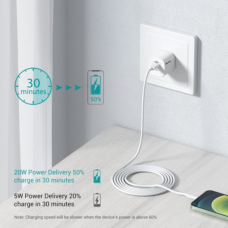 [Australia - AusPower] - iPhone Fast Charger - MFi Certified - 20W Type-C Power Adapter Wall Plug with 6ft USB-C to Lightning Cable Quick Charge Cord Compatible with iPhone 13 12 SE 11 Pro MAX X XS XR 8 AirPods Pro iPad 2021 