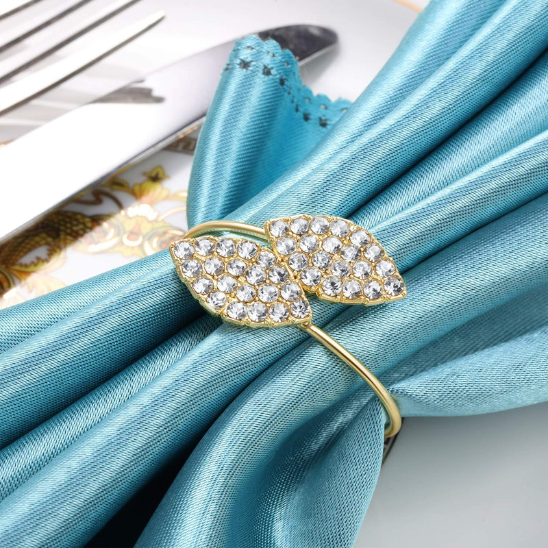 [Australia - AusPower] - Napkin Rings Wedding Napkin Holder Metal Leaves Napkins Holder Rhinestone Napkin Buckle for Wedding,Mother’s Day, Party Celebrate Festival Dinner Table Decoration (24, Gold) 24 