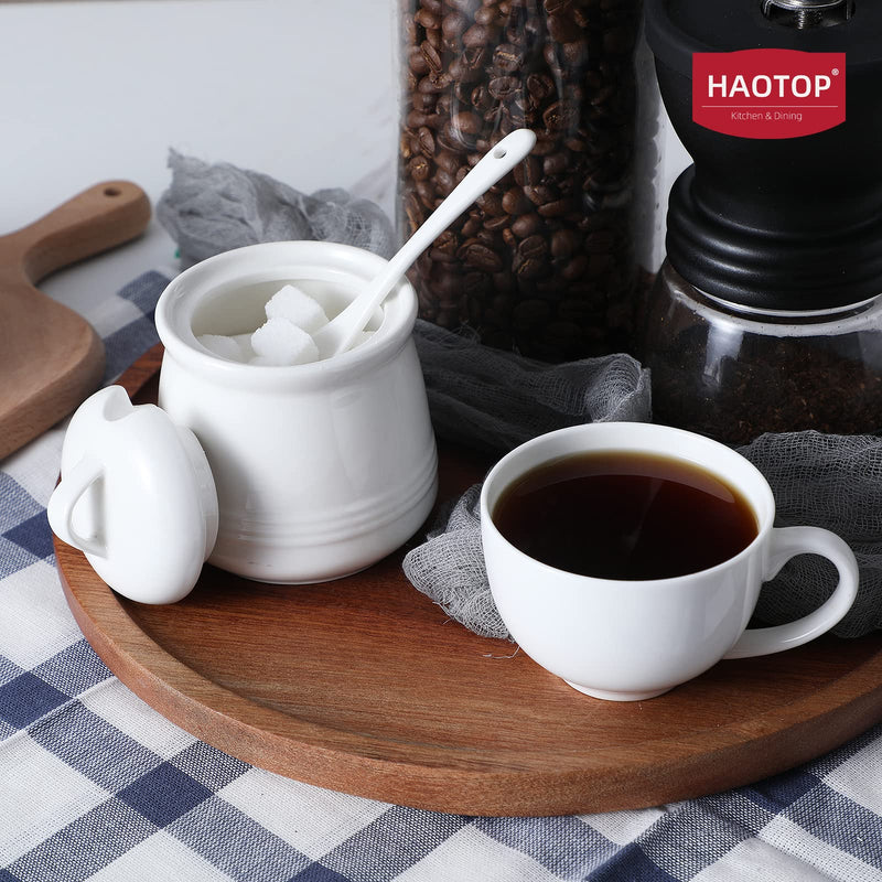 [Australia - AusPower] - HAOTOP Porcelain Sugar Bowl, Ceramic Salt Bowl with Spoon and Lid for Home and Kitchen, 12 Ounces (White) White 