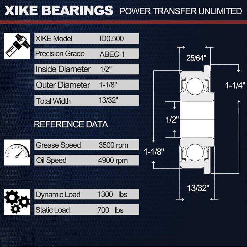 [Australia - AusPower] - XiKe 10 Pack Flanged Ball Bearings 1/2" x 1-1/8" x 1/2" inch. Be Applicable Lawn Mower, Wheelbarrows, Carts & Hand Trucks Wheel Hub. Wheel Bearings ID 1/2" x OD 1-1/8" 