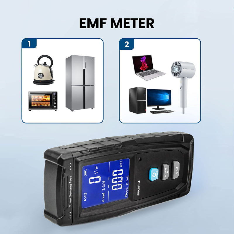 [Australia - AusPower] - ERICKHILL EMF Meter Rechargeable Digital Electromagnetic Field Radiation Detector with LCD Hand-held Tester, Ghost Hunting EMF Detector for EMF Inspections, Office, Home, and Outdoor 