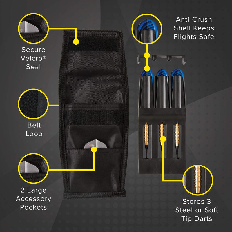[Australia - AusPower] - Casemaster Single Black Dart Case with Solid Plastic Insert and Flexible, Tough Nylon Covering, Holds 3 Steel Tip and Soft Tip Darts, Hard Shell Keeps Flights in Perfect Shape 