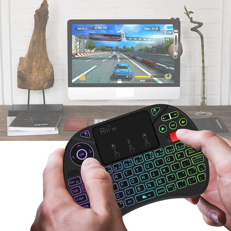 [Australia - AusPower] - Mini Keyboard,Rii X8 Portable 2.4GHz Mini Wireless Keyboard Controller with Touchpad Mouse Combo,8 Colors RGB Backlit,Rechargeable Li-ion Battery for Google Android TV Box, PS3, PC, Pad,Nvidia Shield 