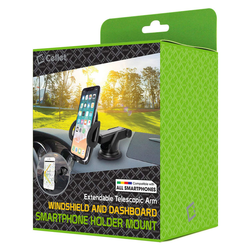 [Australia - AusPower] - Cellet Cell Phone Holder for Car, Adjustable Long Arm Phone Holder, Windshield & DassBoard Mount Compatible for Apple iPhone 12 Pro Max Mini 11 XR XS X SE 8 Plus 8 7 Plus 6 Plus 