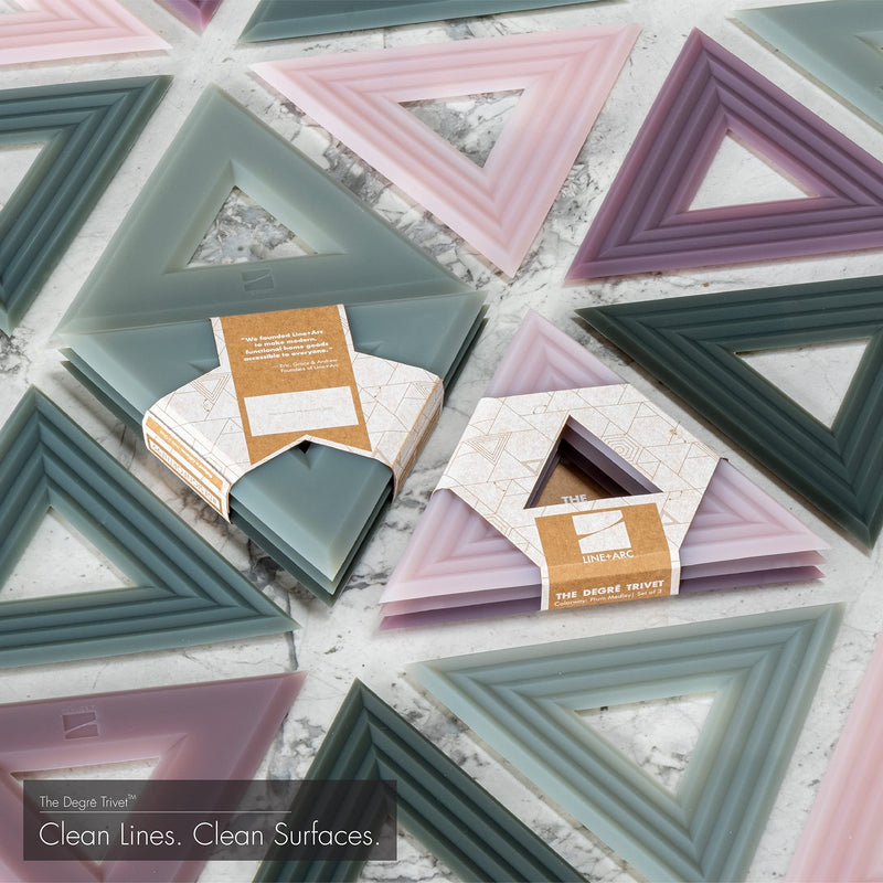 [Australia - AusPower] - Set of 3 Potholders (Plum Medley) Degrē Trivets by LINE+ARC. Potholder, 10mm Thick & Heat Resistant to 500F. 100% Food-Grade Silicone, Dishwasher Safe, Stain-Resistant. Modern Geometric Mid Century 