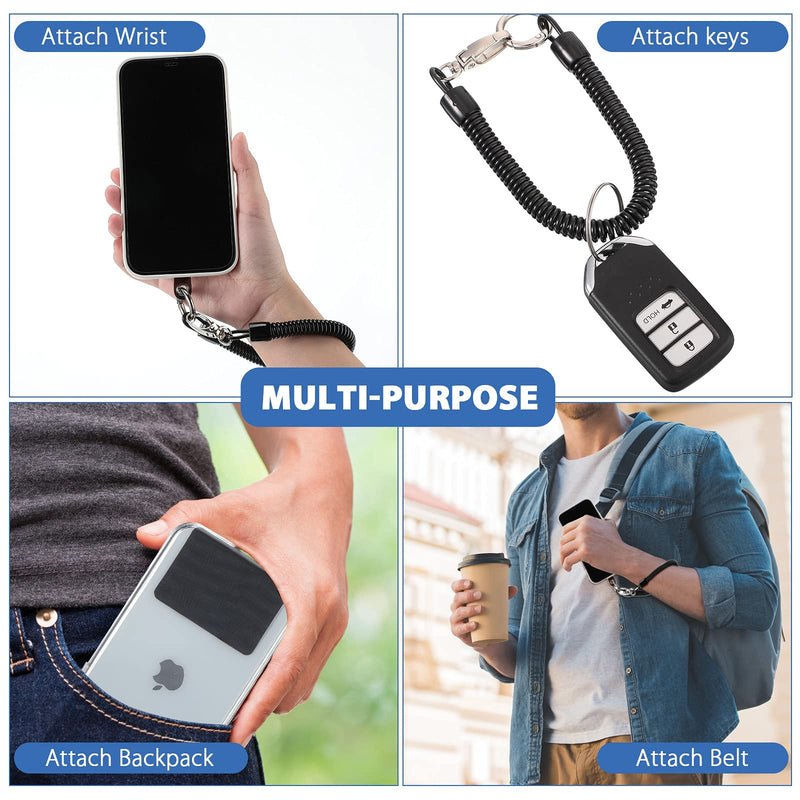 [Australia - AusPower] - Cell Phone Tether Set Includes 3 Phone Lanyard Universal Stretchy Lasso Straps, 3 Black Adhesive Pad Phone Patch for Anti-Fall Outdoor Hiking, Riding, Climbing, Compatible with Most Smartphones 