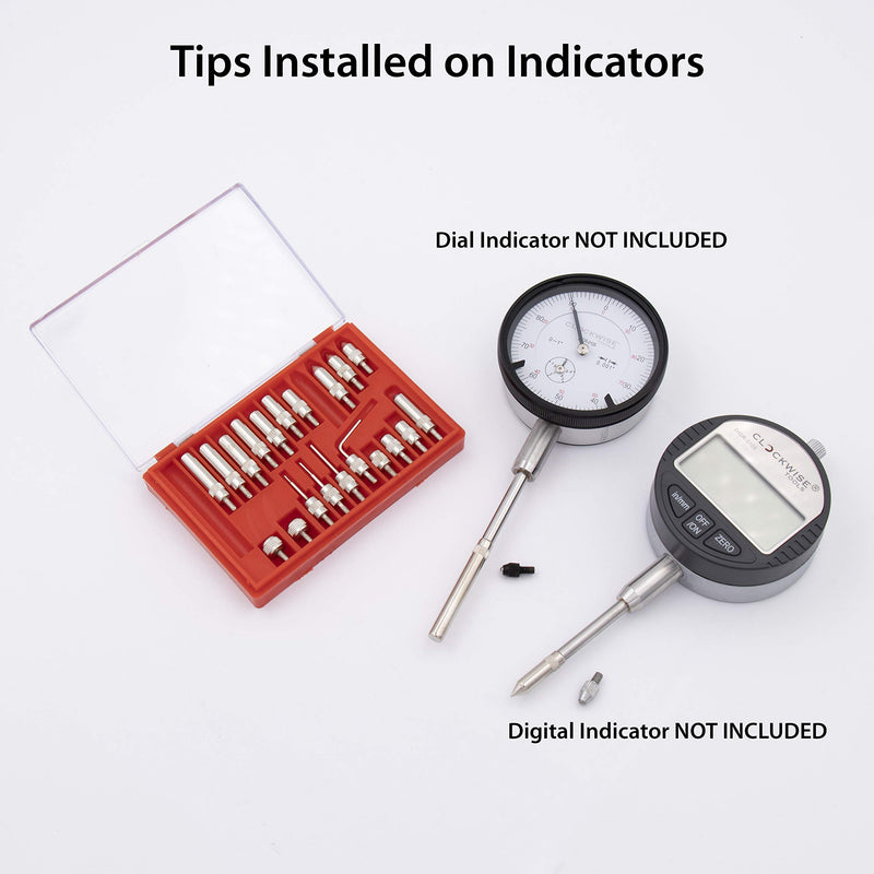 [Australia - AusPower] - Clockwise Tools DIPR-01 22 Piece Dial Digital Indicator UNF 4-48 Threaded Point Tip Set 