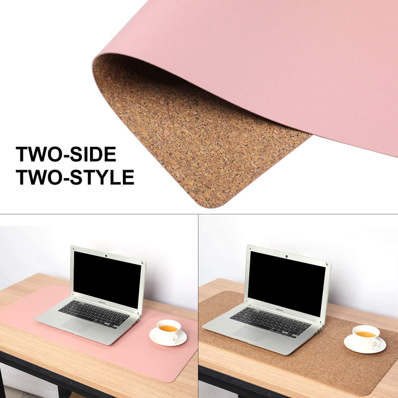 [Australia - AusPower] - Aelfox Cork & Leather Desk Pad, Natural Office Desk Mat Double-Sided Use, Stitched Edges, Waterproof Large Extended Mouse Pad Desk Accessories (31.5 x 15.7 inches, Pink/Cork) Cork+pink 31"x16" 