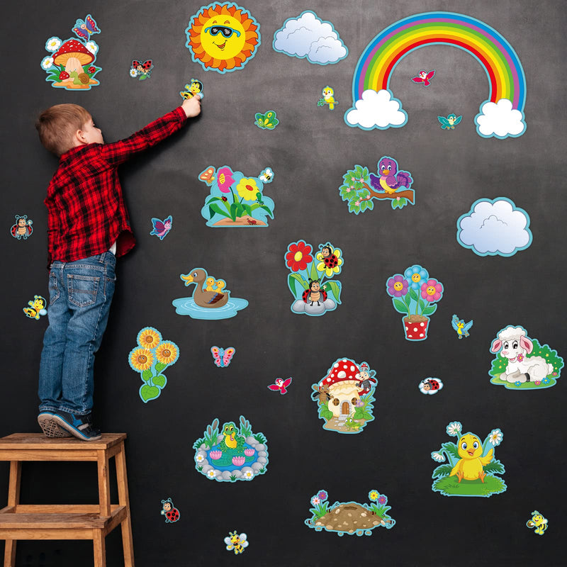 [Australia - AusPower] - 52 Pieces Spring Classroom Bulletin Board Decorations Set Springtime Blooms Flowers Cutout Spring Scenes Bee Butterfly Bird Rainbow Sun Clouds Cutouts for Spring Theme Party Classroom Decor 
