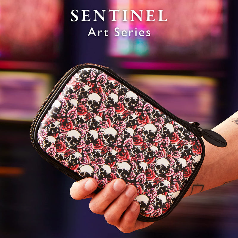 [Australia - AusPower] - Casemaster Sentinel 6 Dart Case, Holds Extra Accessories, Tips, Shafts and Flights, Compatible with Steel Tip and Soft Tip Darts, Impact & Water Resistant Tactech Shell, Sinister Skulls 