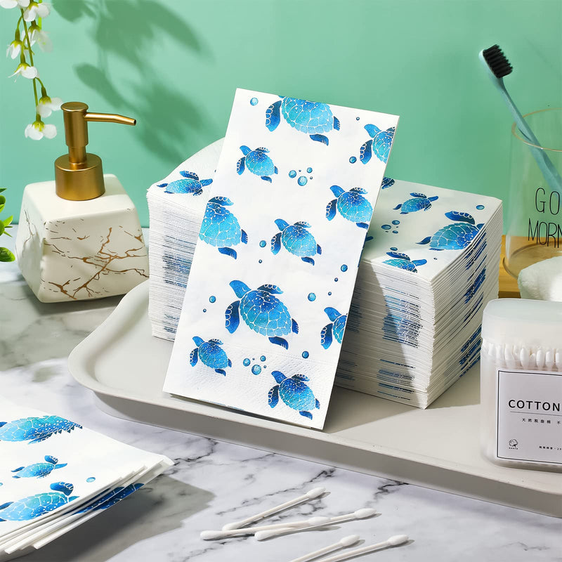 [Australia - AusPower] - 100 Pcs Turtle Disposable Paper Napkins Decorative Soft Guest Towels for Bathroom Kitchen Party Blue Ocean Supplies Sea Decoration Absorbent Napkins for Birthday Holiday Dinner Wedding Baby Shower 
