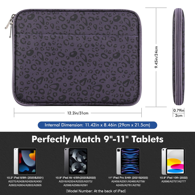 [Australia - AusPower] - MoKo 9-11 Inch Tablet Sleeve Bag, Protective Bag with Two Compartments Fits iPad air 5 10.9" 2022, iPad Pro 11 M2 2022-2018, iPad 9/8/7th 10.2, iPad 10th 10.9, iPad Air 4 10.9, Purple Leopard 