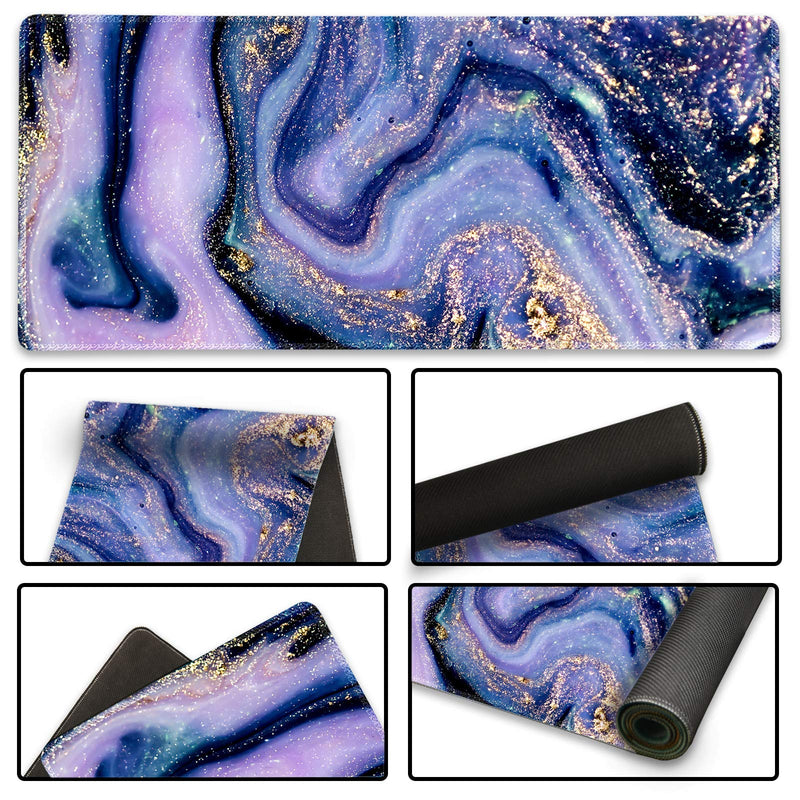 [Australia - AusPower] - Extended Gaming Mouse Pad XXL ArtSo Large Keyboard Mat Long Mousepad Desk Decor Writing Pad Non Slip Rubber Base Stitched Edges for Work, Game, Office, Home, 35.1" x 15.7" , Purple Marble 