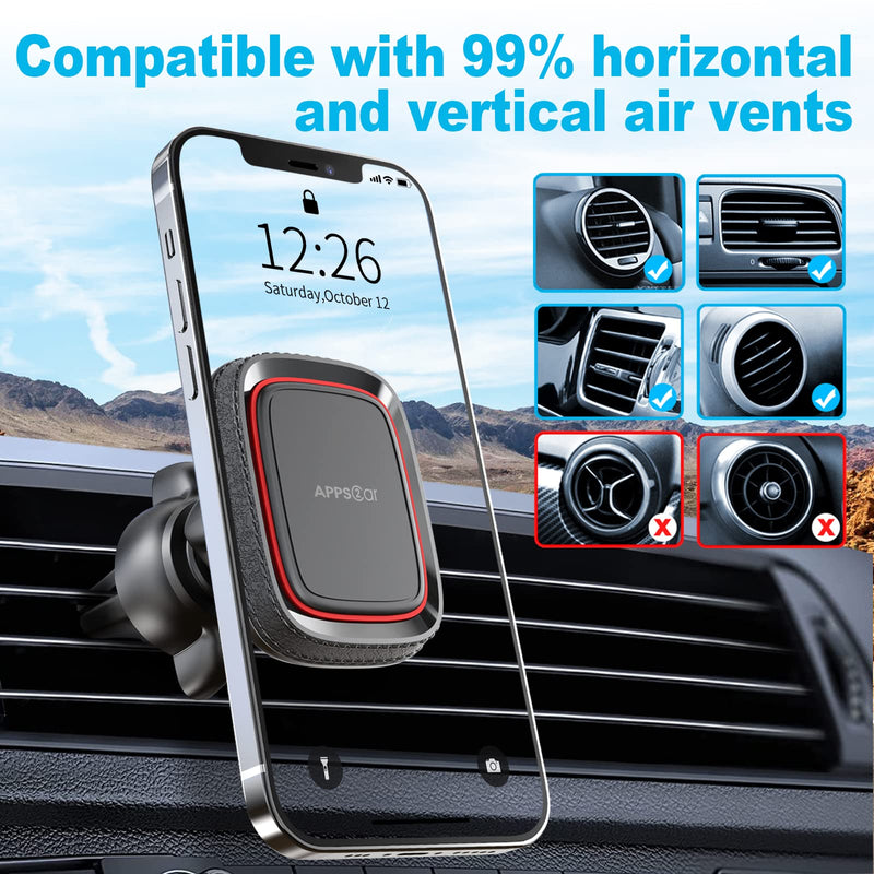 [Australia - AusPower] - 2 Pack Magnetic Phone Car Mount, APPS2Car Car Phone Holder Mount Magnetic, Built in 6 Strong Magnets, Air Vent Cell Phone Holder for Car with Adjustable Secure Tightening System 