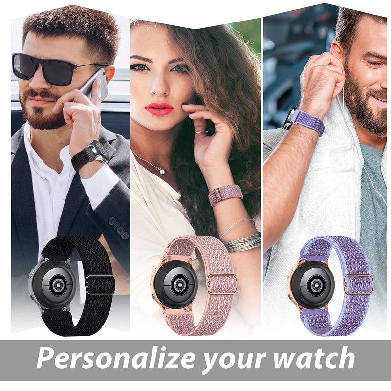 [Australia - AusPower] - Nylon Stretchy Smart Watch Bands Compatible with Samsung Galaxy Watch 46mm Galaxy Watch 3/Gear S3 45mm 22mm Woven Elastic Strap for Women Men black/purple/pink 