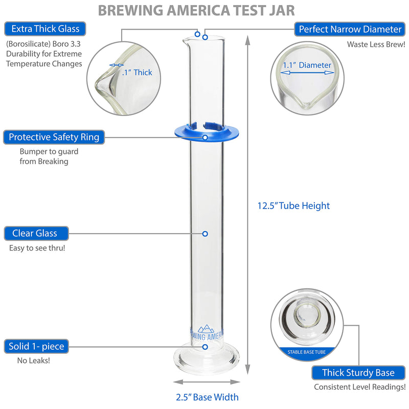 [Australia - AusPower] - Glass Hydrometer Test Tube Jar & Cylinder Brush - Narrow Flask for Alcohol Testing Moonshine, Homebrew Beer, Home Wine Making Kits, Borosilicate Glass 3.3 