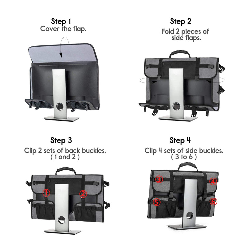 [Australia - AusPower] - CURMIO Computer Monitor Carrying Case for 24 Inch Monitor, Computer Screen Dust Cover with Rubber Handle and Pockets, Gray (Patented Design) 