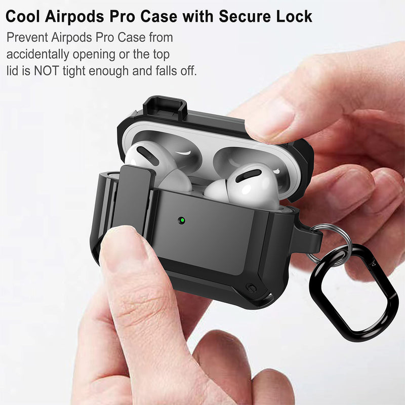 [Australia - AusPower] - Wonjury for Airpods Pro Case Cover for Men with Lock, Military Armor Series Full-Body AirPod Pro Case with Keychain Cool Air Pod Pro Shockproof Protective Case for AirPods Pro 2019, Black #Black 
