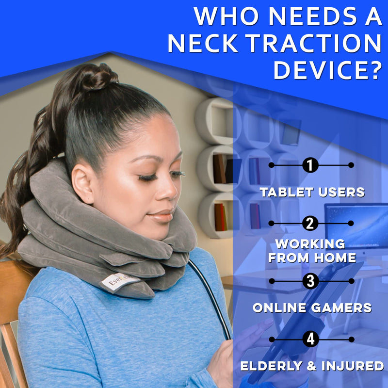 [Australia - AusPower] - Cervical Neck Traction Device by EverRelief - Inflatable Neck Stretcher Collar for Instant Neck & Shoulder Decompression - US Owned & FDA Registered Support Brace for at Home Neck Pain Relief 