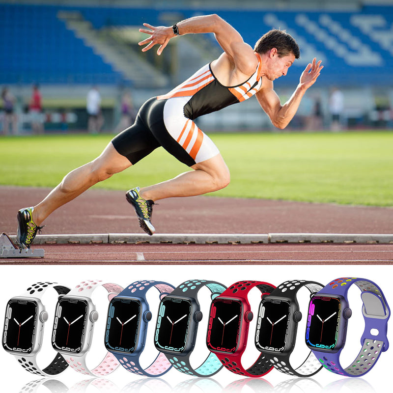 [Australia - AusPower] - Gleiven Smartwatch Bands Compatible with Apple Watch Band 44mm 42mm 40mm 38mmSoft Silicone Sport bands Wristbands Replacement Strap for iWatch Series 7/6/5/4/3/2 /1/SE White Black/Red Black/Blue Pink/Green Pink Women Men 38mm/40mm/41mm 