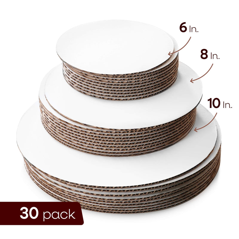 [Australia - AusPower] - 30 Pack Cake Boards 10 of Each Size Round, Circle Cardboard Base, 6, 8 and 10-Inch. Perfect for Cake Decorating, 10 of Each Size 6" 8" 10" / 30 Pack 