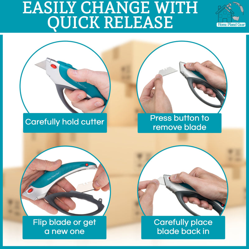 [Australia - AusPower] - Box Cutter Retractable Utility Knife - Heavy Duty Box Cutter Knife Cardboard Cutter - Box Opener Razor Blades Utility Knife - Box Knife Carpet Cutter with 5 Sharp Blades Blue 